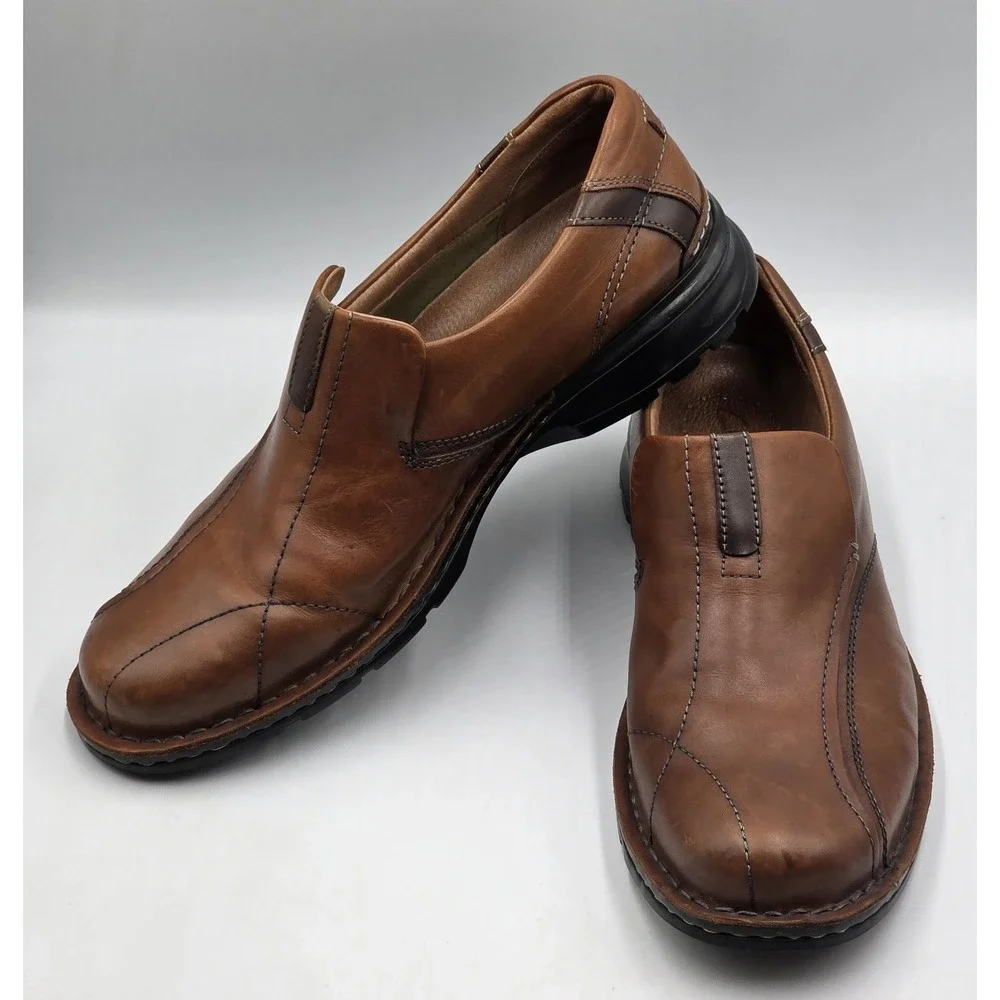 Clarks Escalade 70846 Mens 12M Brown Leather Slip On Loafers Comfort Dress Shoes